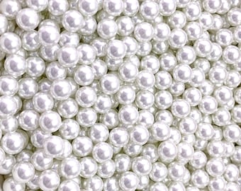 6mm Round Undrilled White Glass Pearl Beads, About 5.5mm x 5.5mm, NO HOLE | 518R