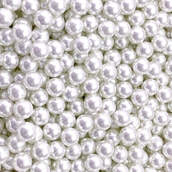 6mm Round Undrilled White Glass Pearl Beads, About 5.5mm x 5.5mm, NO HOLE | 518R