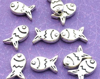 Fish Beads, Antique Silver Plated, about 11mm x 8mm with a 1.25mm Hole - 500B