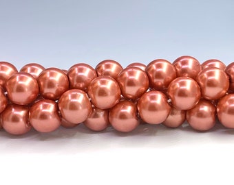 42pcs 10mm Burnt Orange Pearl Beads, about 10mm Round with a 1.4mm hole, 16" Strand, Faux Pearls, Imitation Pearls - 913R