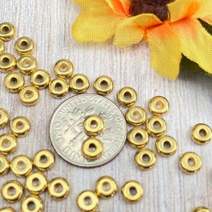 5mm Brass Heishi, Small Simple Flat Round Gold Polished Spacer Beads, About 5mm x 2mm, with a 2mm Hole 117R image 2