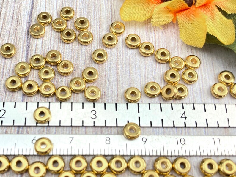 5mm Brass Heishi, Small Simple Flat Round Gold Polished Spacer Beads, About 5mm x 2mm, with a 2mm Hole 117R image 3