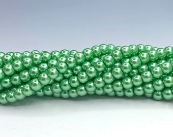 105pcs 4mm Glass Pearl Beads, Light Green, About 4mm Round with a .7mm hole, 15" Strand - 911R