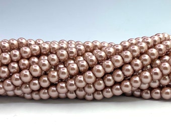 105pcs 4mm Mauve Glass Pearl Beads, About 4mm Round with a .7mm hole, 14.25" Strand, Faux Pearl, Imitation Pearls - 511R