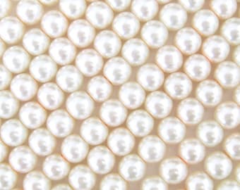 6mm Round Warm White Cream Colored Glass Pearl Beads, About 5.5mm x 5.5mm with a .7mm hole | 508R