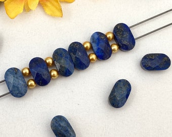 NEW! 2-Hole Lapis Lazuli Faceted Gemstone Beads, Oval Spacer Bars, Double Drilled, About 9mm x 14mm with 1.40mm Holes - 704G