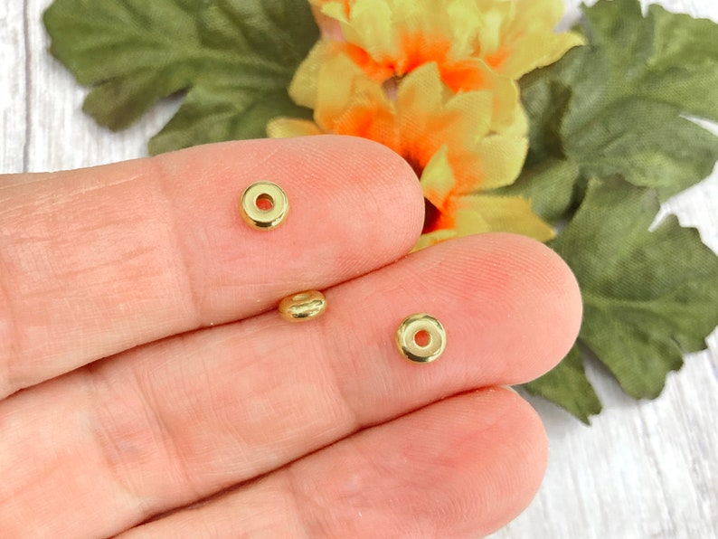 5mm Brass Heishi, Small Simple Flat Round Gold Polished Spacer Beads, About 5mm x 2mm, with a 2mm Hole 117R image 4