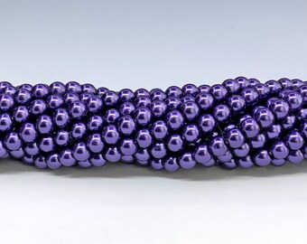 105pcs 4mm Glass Pearl Beads, Grape Purple, About 4mm Round with a .7mm hole, 15" Strand - 811R