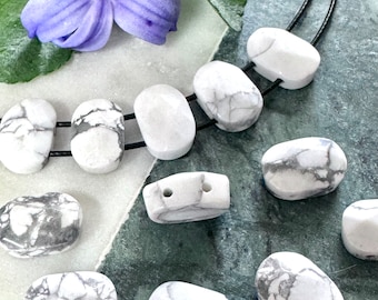 NEW! 2-Hole Howlite Faceted Gemstone Beads, Oval Spacer Bars, Double Drilled, About 9mm x 14mm with 1.40mm Holes - 905G