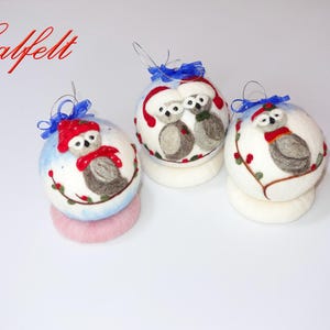 One or set of Felt Christmas balls, Hand painted Xmas tree bauble, Hand crafted Family gift, Christmas decoration, hand painted owl