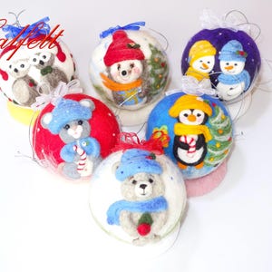 Set of Felt Christmas balls, Hand painted Xmas tree bauble, Hand crafted Family gift, Christmas decoration, ball with forest animals