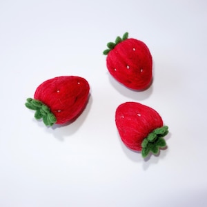 Felt Strawberry 1 or set of 3- Fake Strawberry- Decorative Strawberry life size- Play Fruit- Home &Kitchen décor- Play Food- Unique gift