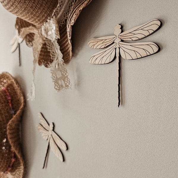 Decoración de pared de libélulas de madera, arte de insectos bohemio para guardería, juego de madera contrachapada