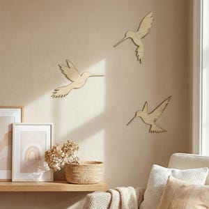 Set of 3 Wooden Hummingbirds, Nursery Wall Decor, Flying Birds Art, Boho Baby image 4