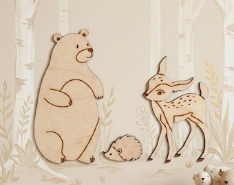 Waldtier Kinderzimmer Dekor: Montessori Holz Bär, Hirsch, Igel Set