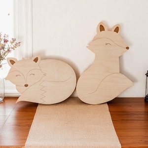 Wooden Fox Wall Decor – Sitting & Sleeping Fox Nursery Art, Scandinavian Woodland Animal, Birch Plywood Kids Room Decoration