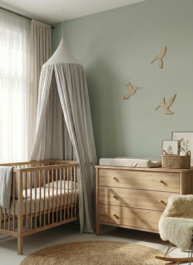 Set of 3 Wooden Hummingbirds, Nursery Wall Decor, Flying Birds Art, Boho Baby image 3