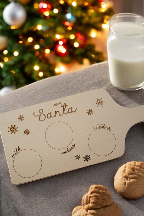 Wooden Santa Milk and Cookies Plate - Christmas Eve Treat Board