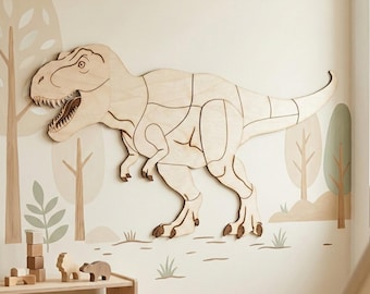 Giant Wooden T-Rex Tyrannosaurus, Jurassic Nursery Decor, Large Dinosaur Art