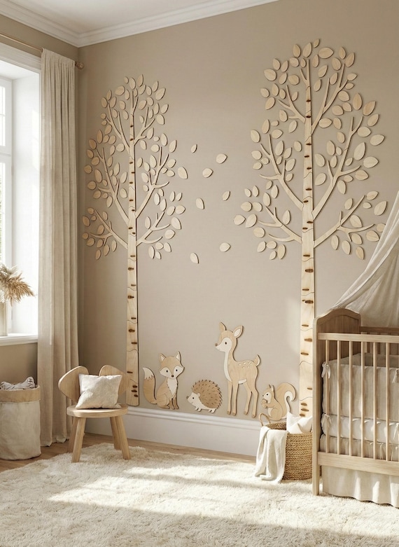 Giant Wooden Birch Tree, Woodland Nursery Decor, DIY Forest Wall Art, Large Plywood Tree