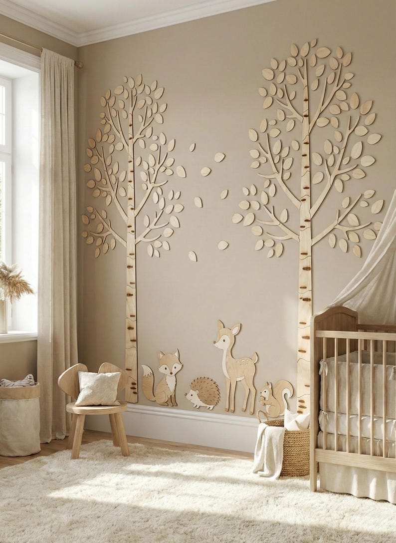 Giant Wooden Birch Tree, Woodland Nursery Decor, DIY Forest Wall Art, Large Plywood Tree image 1