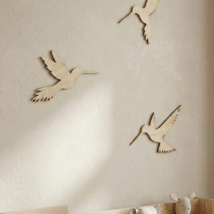 Set of 3 Wooden Hummingbirds, Nursery Wall Decor, Flying Birds Art, Boho Baby image 2
