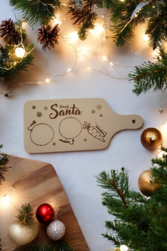 Wooden Milk and Cookies Board for Santa - Christmas Eve Treats Plate