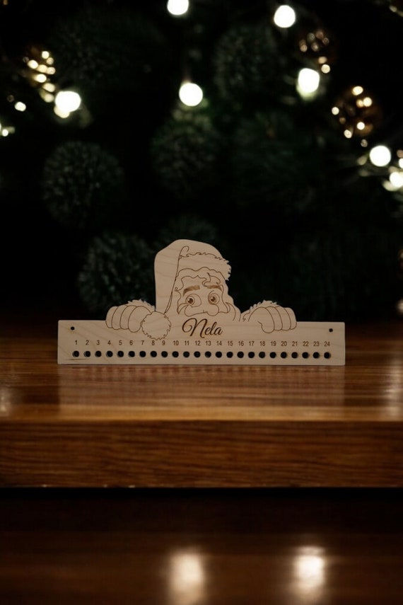 Personalized Wooden Advent Calendar with Santa Motif