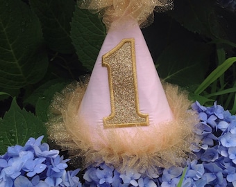 TLB Pink Champagne gold golden one glitter Birthday Girl Boy Boutique Party Hat Crown