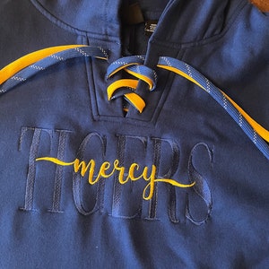 Double custom personalized stacked letter school mascot  minimal design sweatshirt graduate school spirit