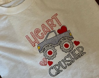 TLB Heart Crusher Monster Truck Gravedigger   Boutique T-shirt Valentine birthday shirt tshirt heart