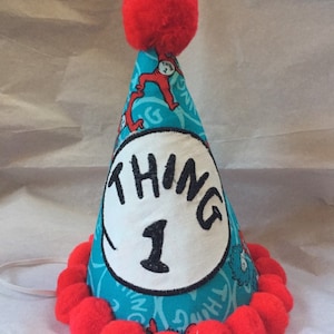 Personalized Thing One Dr. Seuss-inspired Party Hat - 1st Birthday - Red & Blue - Polka Dots - Boy or Girl - Cake Smash - Celebration - Deco