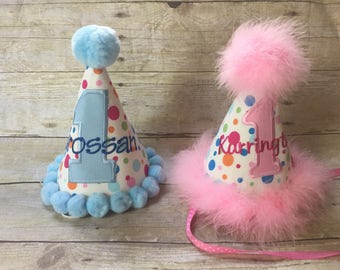 Boy Girl First Birthday Personalized Brother & Sister Party Hats Set boy first birthday