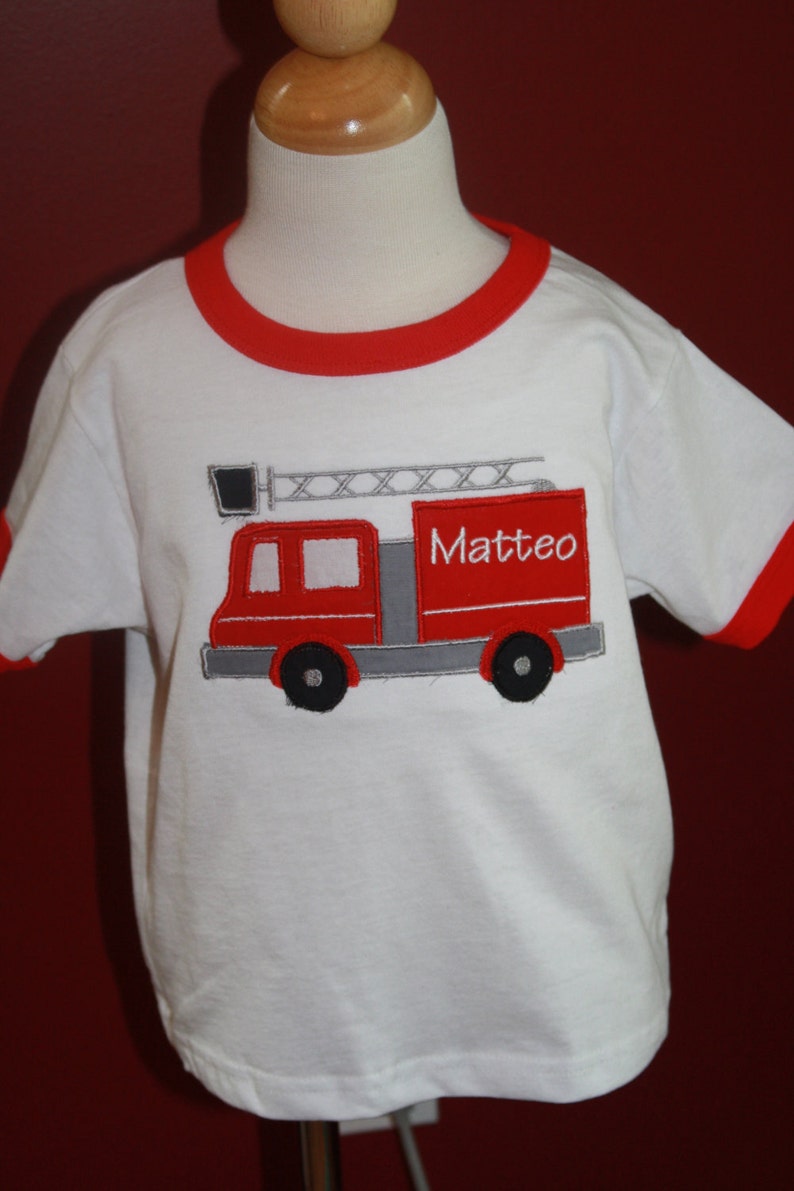 TLB Boy or Girl Personalized Birthday Firetruck fire truck themed Hat and shirt Photographers Props Cake Smash image 2