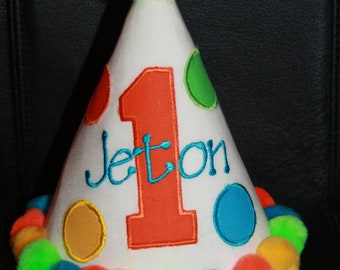 Personalized Big Polka Dots Party Hat & T-shirt Set - 1st Birthday - Boy or Girl - Colorful - Cake Smash - Theme - Name - Party Decor