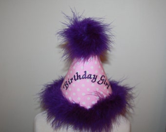 Personalized Birthday Hat with Name - Pink & Purple - Photography Prop - Photo Shoot - Cake Smash - 1st Birthday - Party - Decorations