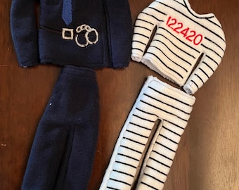 thief Police officer back the blue  cops and robbers prisoner elf doll costume Christmas outfit for doll