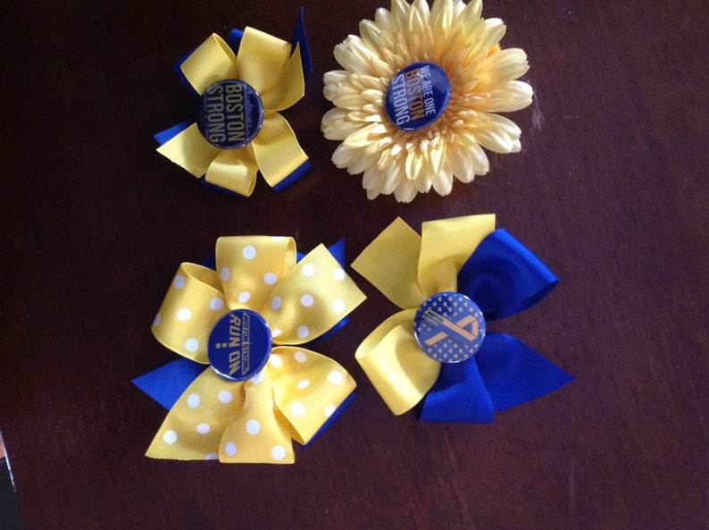 Boston Strong Two Toned Pinwheel Bow Boston marathon donation included hair bow flower image 3