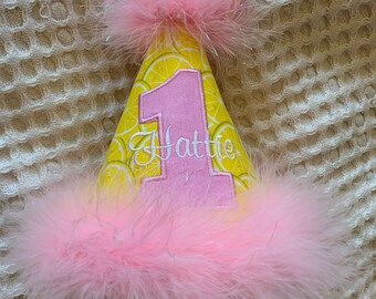TLB Custom Boutique pink lemonade sweet one lemonade stand Princess Personalized Birthday Party Hat Boy Girl when life gives you lemons