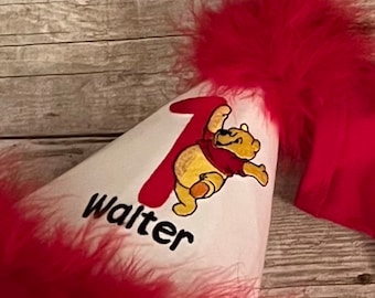 Pooh Silly old Bear  100 acre Party Hat - Birthday - Personalized - Initials - Girls - Cake Smash - Celebration - Green & Pink