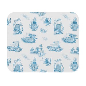 Alfombrilla de ratón rectangular con motivos de Hollywood y Los Ángeles, estilo francés, en azul y blanco, de Toile de Jouy.