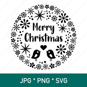 Joyeux Noël | JPG, PNG, SVG | Clipart, mosaïque ronde | oiseau, étoiles, flocons de neige, fleurs de givre, cœur | Cartes de Noël, décorations de Noël