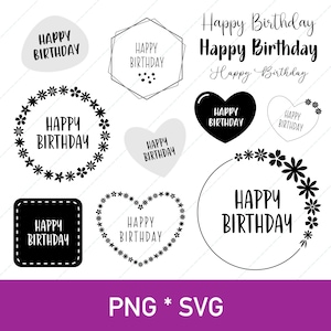 Joyeux anniversaire | Clipart PNG, SVG | 12 modèles | pour la conception de cartes et cadeaux personnalisés pour les anniversaires et les décorations de fête