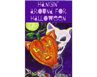 Halloween Bat Cow baby Cat skull Balloon pumpkin Art Bookmark PRINT Loberg EBSQ