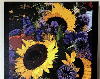 Sunflower Bouquet mounted canvas,  Sunflower art, nature art, Flowers Art. Home decor. Signed canvas art