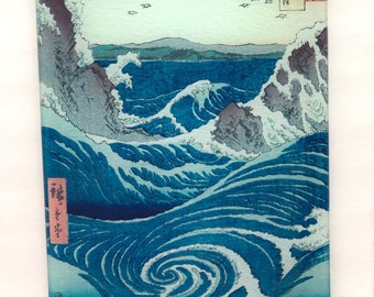 Naruto Whirlpool, Hiroshiges famous image on tempered glass, cutting board/trivet