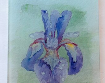 Siberian Iris glass cutting board, ,siberian iris  gift,Iris glass, iris  flowers,flower gift,watercolor iris iris trivet