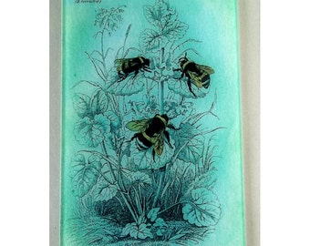Bees glass cutting board, bumble bee glass art,bee trivet,glass bees,Vintage bees art, Vintage bee cutting board,