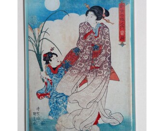 Ancient Japanese lady and child glass,   Sushi plate