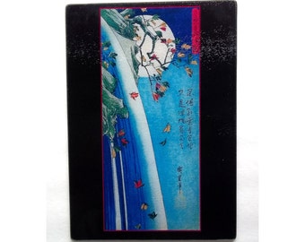 Glass cutting board,Moon and waterfall ,wedding gift,Hiroshige glass,japanese  art, trivet,woodblock gift,housewarming gift